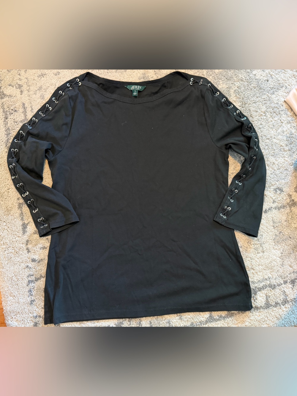 Ralph Lauren Black Crewneck Tee with Branded Collar Tab